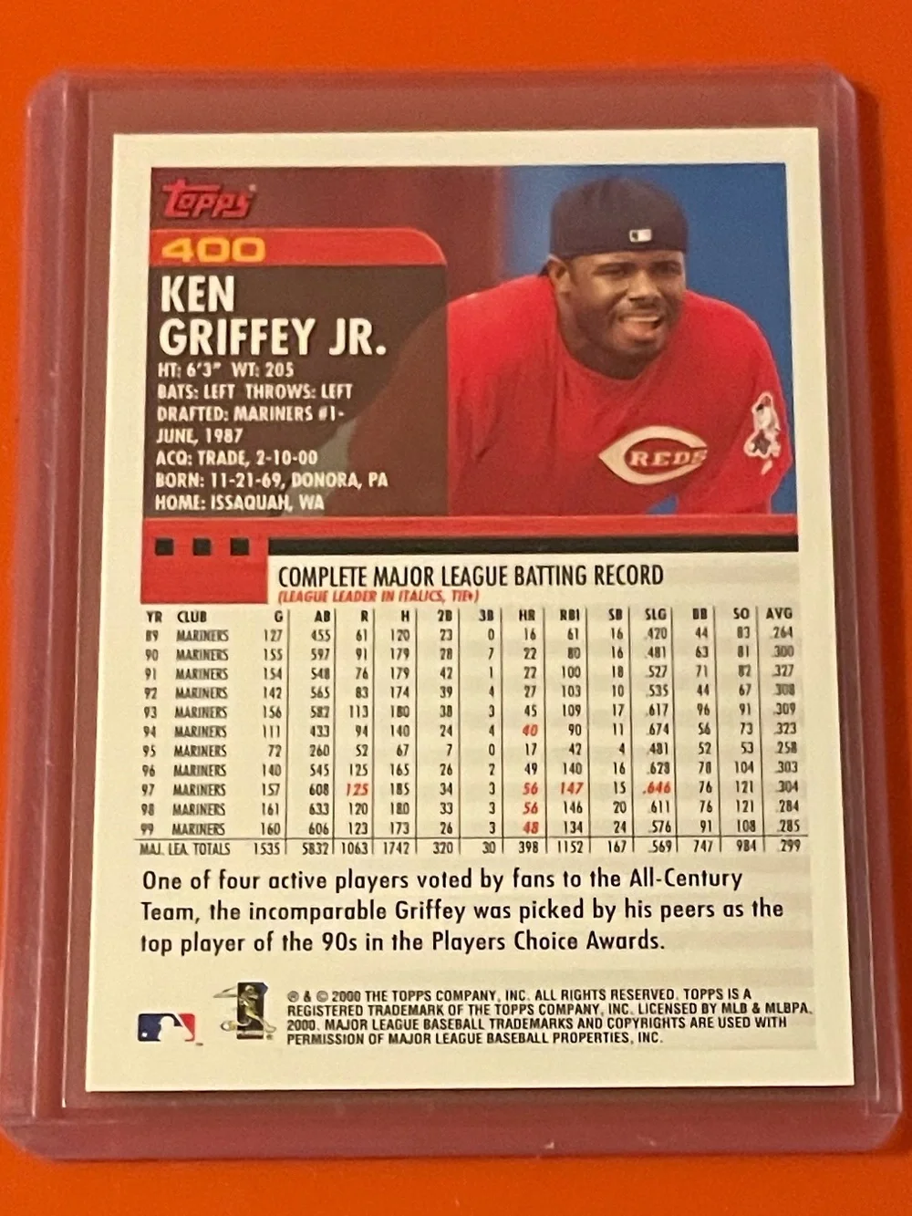 Ken Griffey Jr. #400 2000 Topps Baseball Trading Card